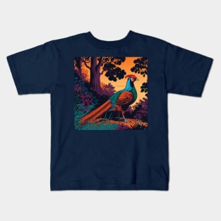 Crested Pheasant in Woodland Kids T-Shirt